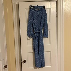 NWT Silk Cotton Blue Floral Shirt Dress